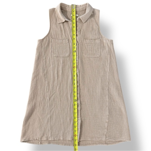 Z Supply New Light Mini Dress Putty Sz M 100% Cotton Gauze Sleeveless Button Up - Picture 7 of 10